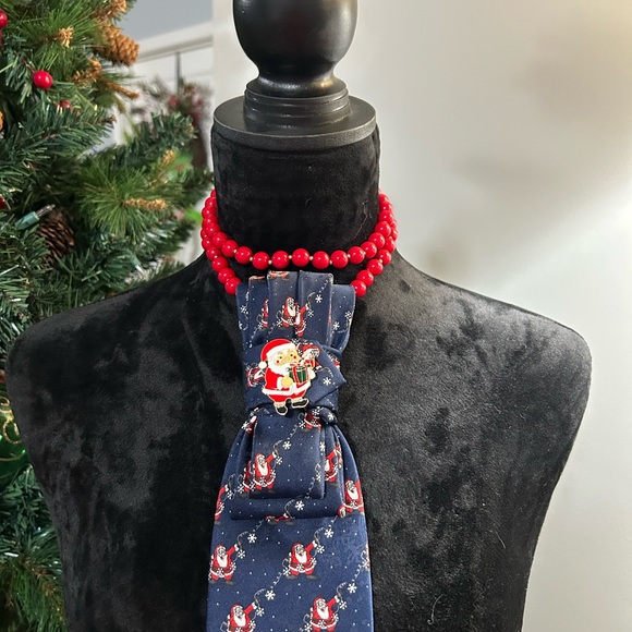 Jewelry - Festive Santa Necktie Necklace with Red Beads